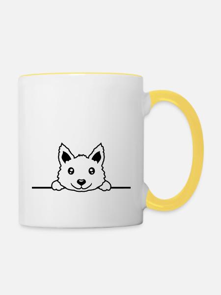 Braver Hund hinter Mauer - Tasse zweifarbig - Weiß/Gelb