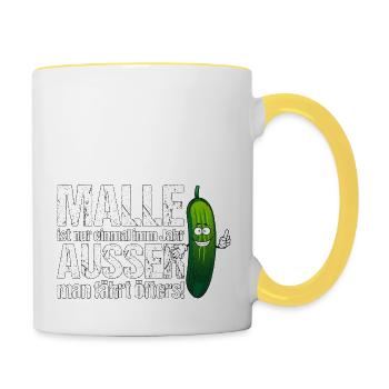 Mallorca Spruch Malle saufen Geschenk - Tasse zweifarbig - Weiß/Gelb - Rechts