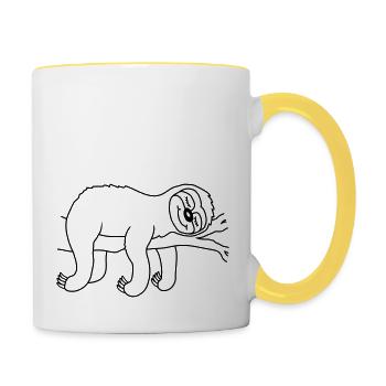 Entspanntes müdes Faultier schläft - Tasse zweifarbig - Weiß/Gelb - Rechts