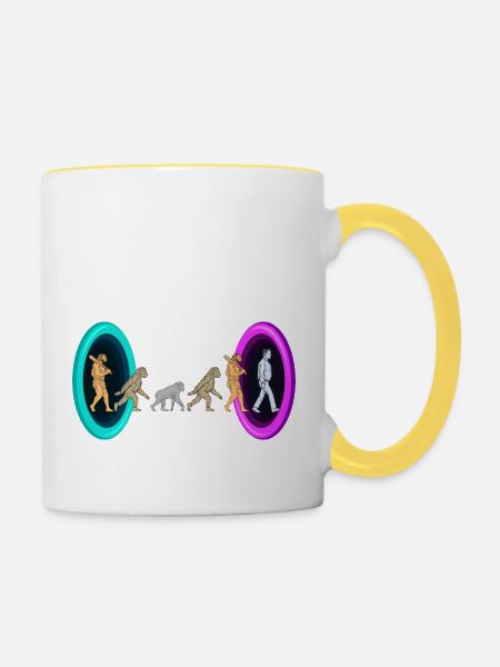 Evolution durch Portale - Tasse zweifarbig - Weiß/Gelb