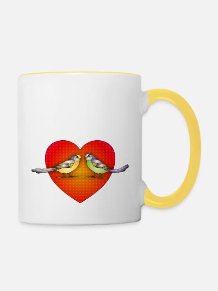 Vögel - Tasse zweifarbig - Weiß/Gelb