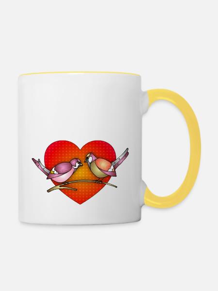 Vögel - Tasse zweifarbig - Weiß/Gelb