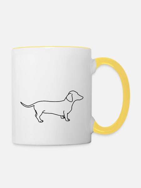 dackel lineart 1 - Tasse zweifarbig - Weiß/Gelb
