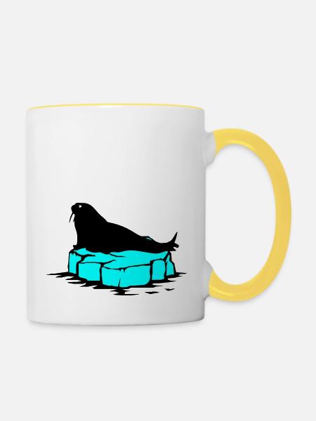 seehund eis1 - Tasse zweifarbig - Weiß/Gelb