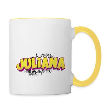 Juliana benutzerdefinierter Name Comic-Stil Pop-Art, - Tasse zweifarbig - Weiß/Gelb - Rechts