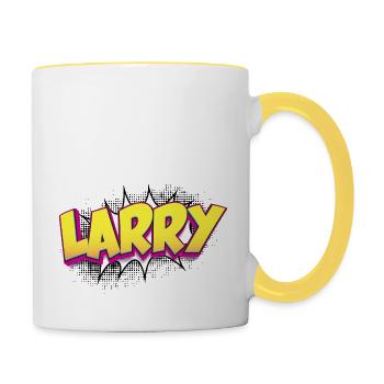 Larry Benutzerdefinierter Name Comic-Stil Pop-Art, Larry - Tasse zweifarbig - Weiß/Gelb - Rechts