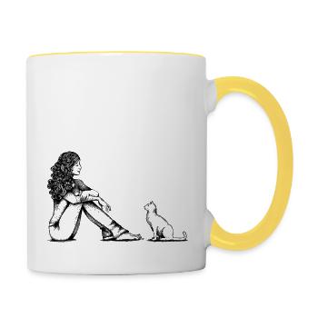 Meine Katze und Ich - Tasse zweifarbig - Weiß/Gelb - Rechts
