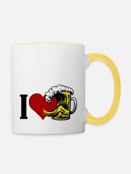 I Love Beer - Tasse zweifarbig - Weiß/Gelb