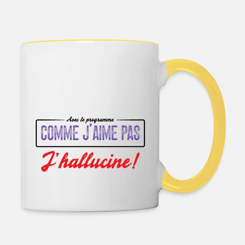 Avec Le Programme Comme J'aime Pas, J'hallucine! - Mug contrasté - blanc/jaune