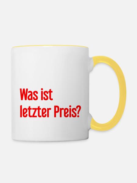 Was ist letzter Preis? - Tasse zweifarbig - Weiß/Gelb