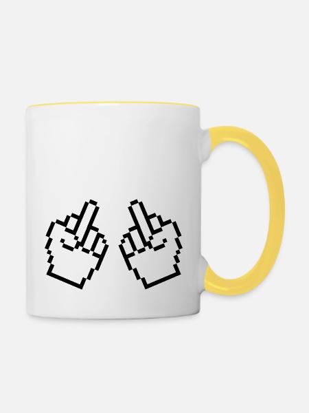 mittelfinger pixel - Tasse zweifarbig - Weiß/Gelb