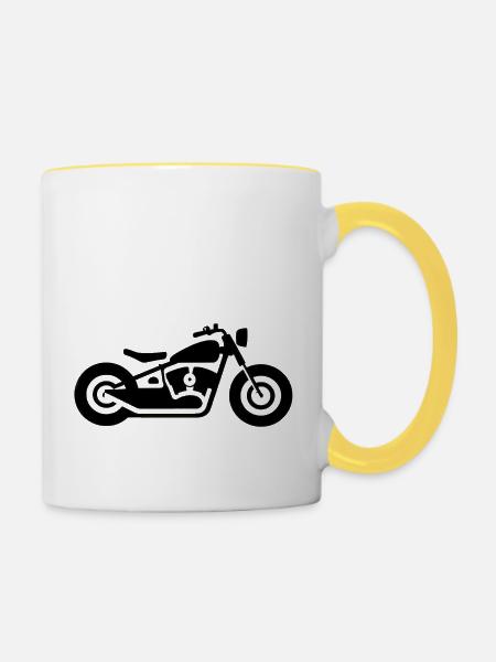 Motorrad, Bobber - Tasse zweifarbig - Weiß/Gelb
