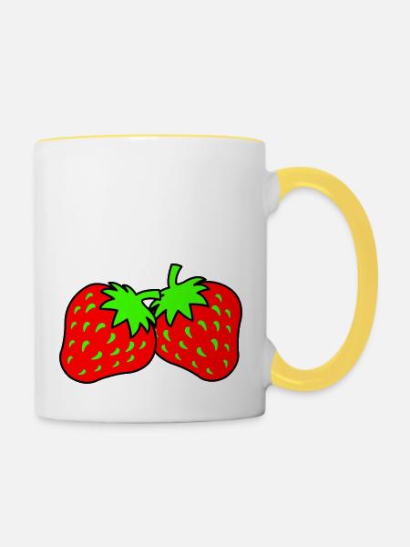erdbeeren - Tasse zweifarbig - Weiß/Gelb