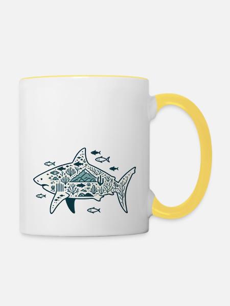 Haifisch - Tasse zweifarbig - Weiß/Gelb
