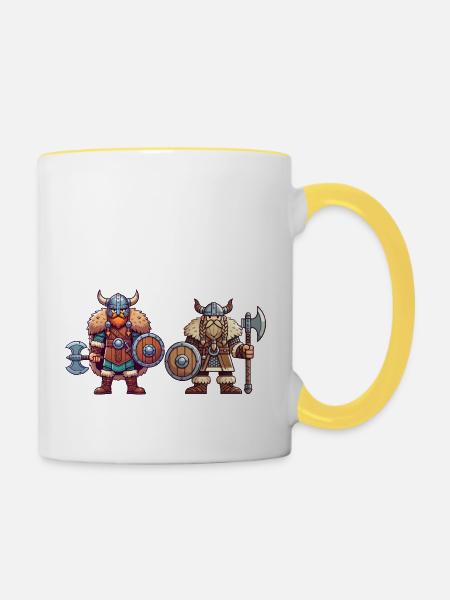 Wikinger Comic - Tasse zweifarbig - Weiß/Gelb