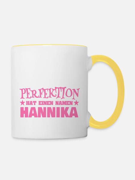 Frauenname Hannika - Tasse zweifarbig - Weiß/Gelb