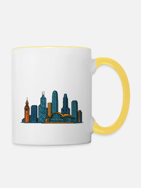 hongkong city skyline - Tasse zweifarbig - Weiß/Gelb