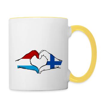 Luxembourg Finlande Drapeau Mains Coeur Forme - Mug contrasté - blanc/jaune - Droite