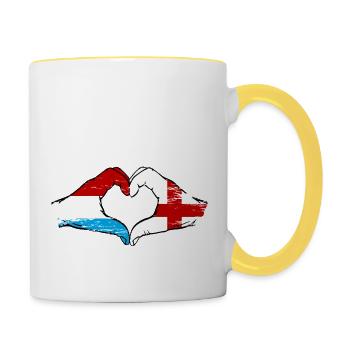 Luxemburg England Flagge Haende Herzform used - Tasse zweifarbig - Weiß/Gelb - Rechts