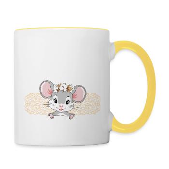 Mignon jeter un coup d’œil petite dame souris avec couronne - Mug contrasté - blanc/jaune - Droite