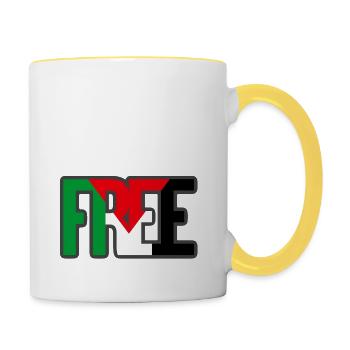 Free Palestine mit Outline - Tasse zweifarbig - Weiß/Gelb - Rechts