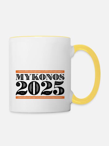 Mykonos 2025 - Tasse zweifarbig - Weiß/Gelb