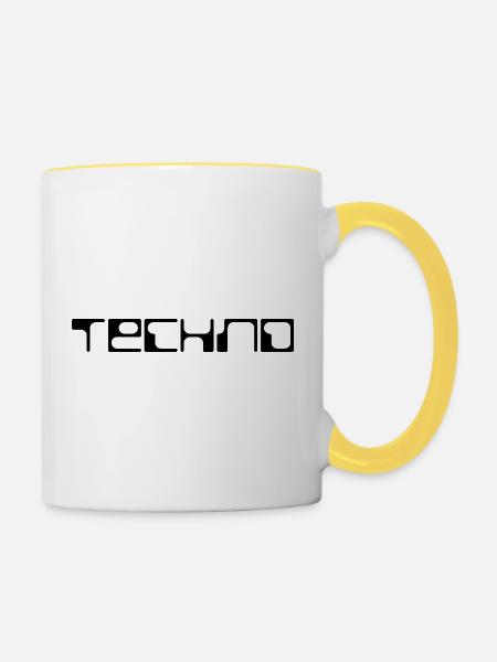 Techno-Bold-Logo-Design - Tasse zweifarbig - Weiß/Gelb