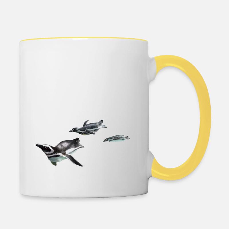 Three penguins - Contrasting Mug - white/yellow