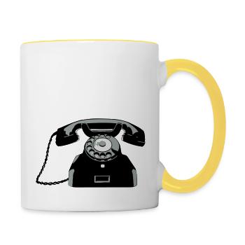 Oldschool Telefon - Tasse zweifarbig - Weiß/Gelb - Rechts