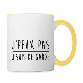 Je peux pas j'suis de garde - Mug contrasté - blanc/jaune - Droite