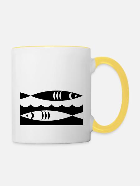 Fische - Tasse zweifarbig - Weiß/Gelb