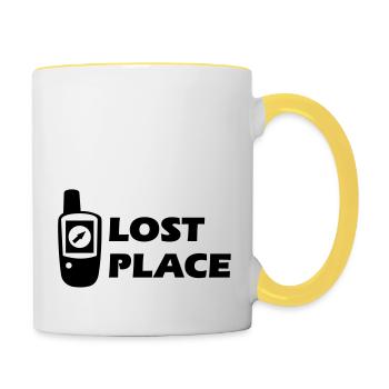 Geocaching GPS Lost Place Cache - Tasse zweifarbig - Weiß/Gelb - Rechts