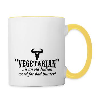 "vegetarian" is an old word for bad hunter - Mug contrasté - blanc/jaune - Droite