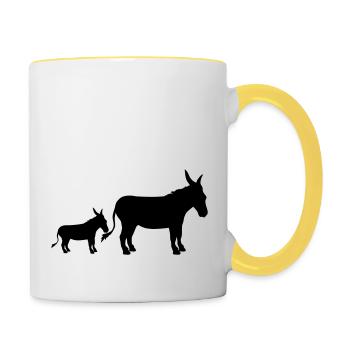 baby child small young family mom dad donkey pf - Contrasting Mug - white/yellow - Right