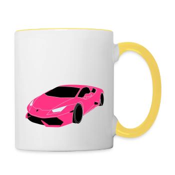 Voiture de sport Lambo - Mug contrasté - blanc/jaune - Droite