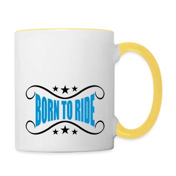 bannière née pour monter à moto - Mug contrasté - blanc/jaune - Droite