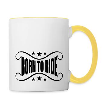 bannière née pour monter à moto - Mug contrasté - blanc/jaune - Droite