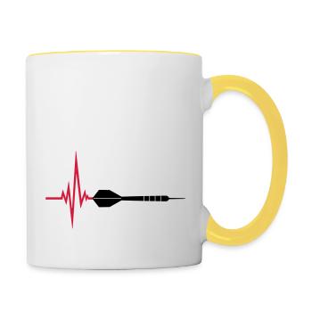 puls herzschlag frequenz logo text spielen darts v - Tasse zweifarbig - Weiß/Gelb - Rechts