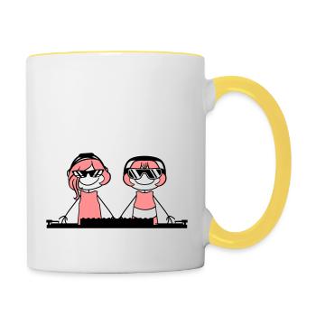 2 friends girlfriends couple duo love mixer pla - Contrasting Mug - white/yellow - Right