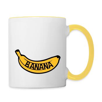 banana text logo obst banane lecker gesund essen b - Tasse zweifarbig - Weiß/Gelb - Rechts