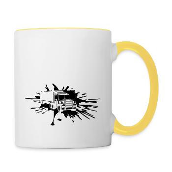 drop blob color graffiti spray truck truck load - Contrasting Mug - white/yellow - Right
