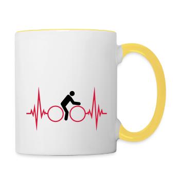 herzschlag puls frequenz fahrrad fahren biker spor - Tasse zweifarbig - Weiß/Gelb - Rechts