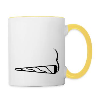 cannabis clipart logo chanvre weed cannabis kiffen kiffe - Mug contrasté - blanc/jaune - Droite