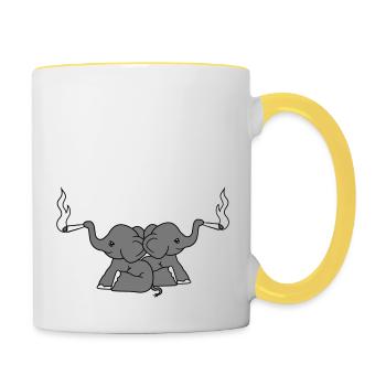 brawny elephant 2 friends team couple kiffen joint - Contrasting Mug - white/yellow - Right