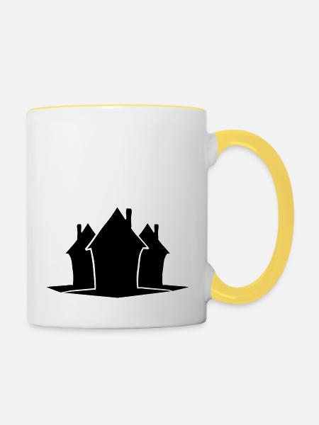 Nachbarschafts Häuser - Tasse zweifarbig - Weiß/Gelb