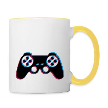 3d controller design logo clip art cool gamer zocke - Contrasting Mug - white/yellow - Right