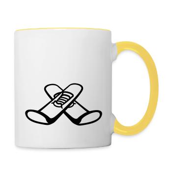 sport ski comic cartoon clipart urlaub 2 bretter f - Tasse zweifarbig - Weiß/Gelb - Rechts