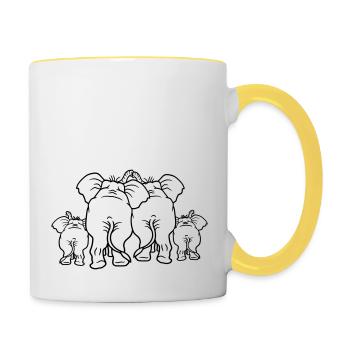 elefanten familie liebe paar paerchen 2 baby kind - Tasse zweifarbig - Weiß/Gelb - Rechts