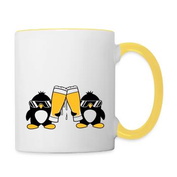 pingouin toast équipe amis lunettes de soleil fête - Mug contrasté - blanc/jaune - Droite