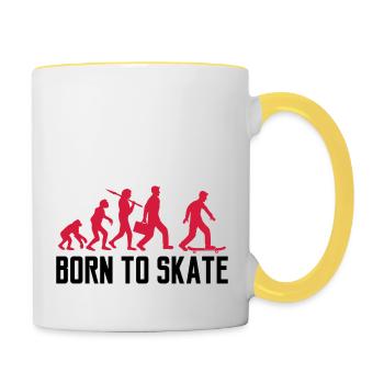 text born to skate evolution brett skater skateboa - Tasse zweifarbig - Weiß/Gelb - Rechts